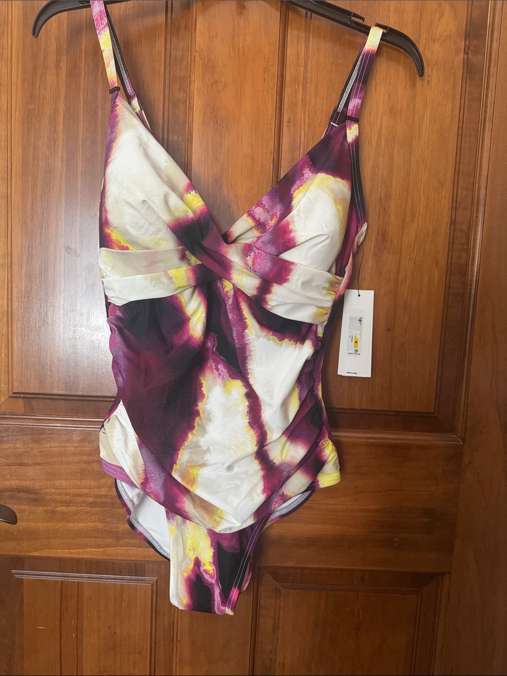 DKNY Tie-Dye One-Piece Swimsuit in Purple, Yellow & White